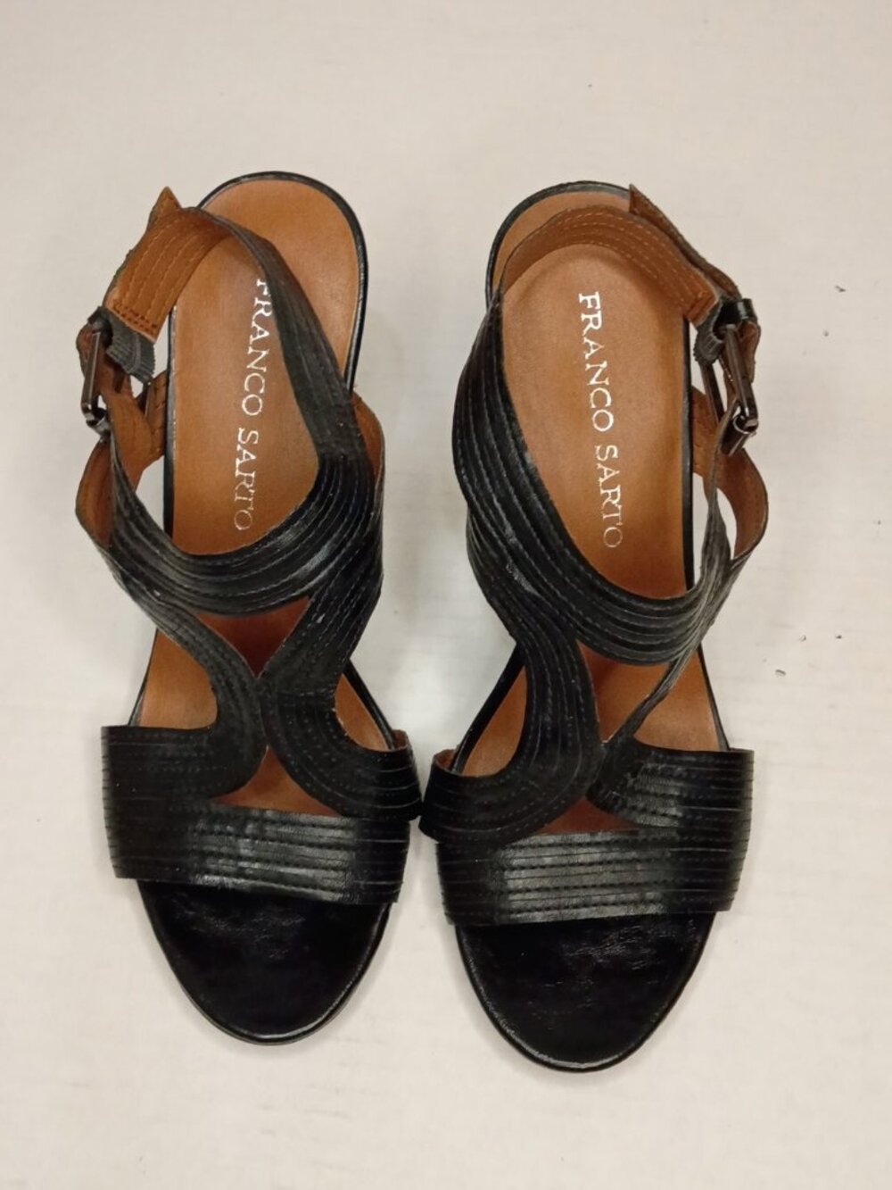 Franco Sarto Adonis Black Strappy Cone Heel Sandals Women's Size 8.5M